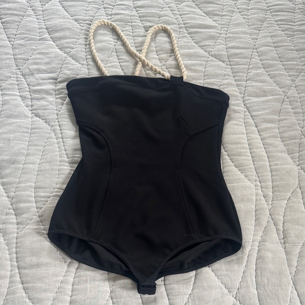Elegant Black Bodysuit with Rope Straps
